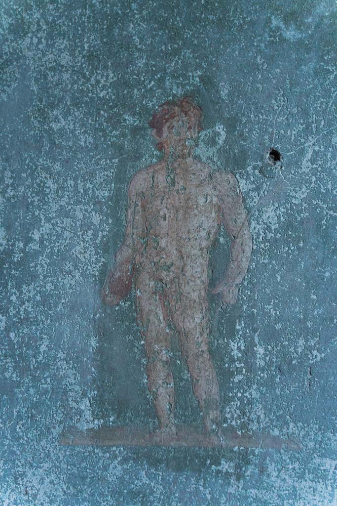I.10.4 Pompeii. April 2022. 
Room 48, painting of athlete from centre of south wall. Photo courtesy of Johannes Eber.