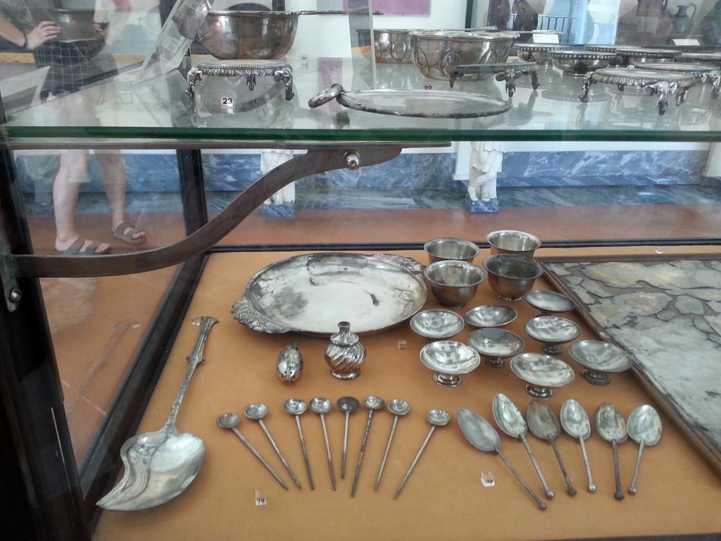 I.10.4 Pompeii. 
Part of Silver Treasure from the House of the Menander. August 2016. On display in Naples Archaeological Museum. Photo courtesy of Maribel Velasco.