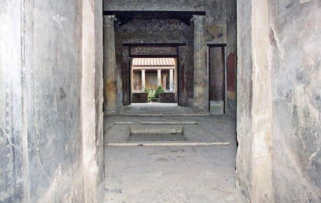 I.10.4 Pompeii. October 2001. Looking south along entrance corridor, across impluvium in atrium towards the garden area. Photo courtesy of Peter Woods.