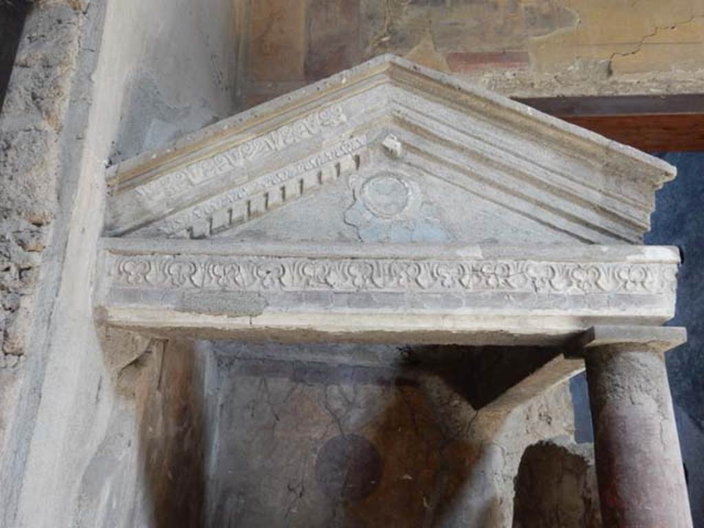 I.10.4 Pompeii. May 2015.  North-west corner of atrium, front of the aedicula lararium, looking north. Photo courtesy of Buzz Ferebee.