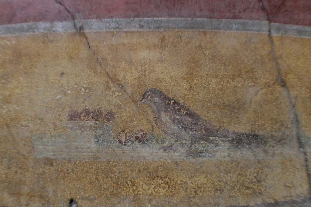 I.10.4 Pompeii. March 2014. North-east corner of atrium. Painting of bird on north wall.
Foto Annette Haug, ERC Grant 681269 DÉCOR.