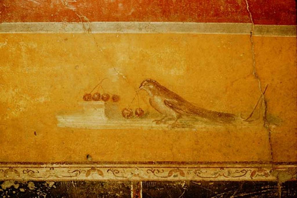 I.10.4 Pompeii. 1957. North-east corner of atrium. Painting of bird on north wall. Photo by Stanley A. Jashemski.
Source: The Wilhelmina and Stanley A. Jashemski archive in the University of Maryland Library, Special Collections (See collection page) and made available under the Creative Commons Attribution-Non Commercial License v.4. See Licence and use details.
J57f0492
