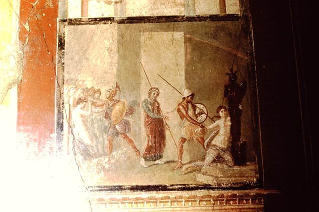 1.10.4 Pompeii. 1961. Room 4, Wall painting on north wall.  Photo by Stanley A. Jashemski.
Source: The Wilhelmina and Stanley A. Jashemski archive in the University of Maryland Library, Special Collections (See collection page) and made available under the Creative Commons Attribution-Non Commercial License v.4. See Licence and use details.
J61f0392