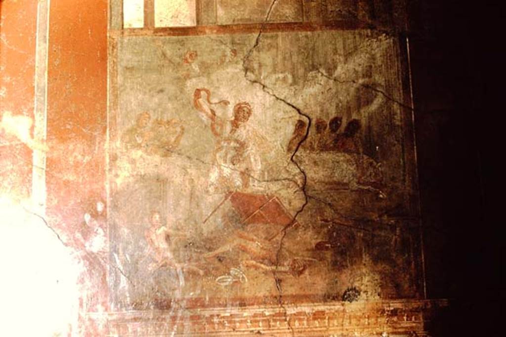 I.10.4 Pompeii. 1961. Room 4, wall painting of the death of Laocoon on south wall. Photo by Stanley A. Jashemski.
Source: The Wilhelmina and Stanley A. Jashemski archive in the University of Maryland Library, Special Collections (See collection page) and made available under the Creative Commons Attribution-Non Commercial License v.4. See Licence and use details.
J61f0393