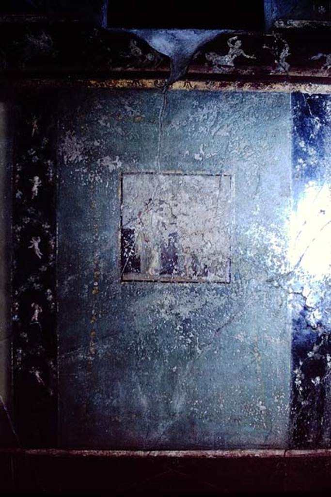 1.10.4 Pompeii. 1966. Room 11, detail of central panel on north wall.  Photo by Stanley A. Jashemski.
Source: The Wilhelmina and Stanley A. Jashemski archive in the University of Maryland Library, Special Collections (See collection page) and made available under the Creative Commons Attribution-Non Commercial License v.4. See Licence and use details.
J66f0393