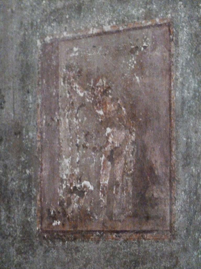 I.10.4 Pompeii. May 2010. Room 11, east wall. Wall painting of Satyr and cupid? 
See Bragantini, de Vos, Badoni, 1981. Pitture e Pavimenti di Pompei, Parte 1. Rome: ICCD.