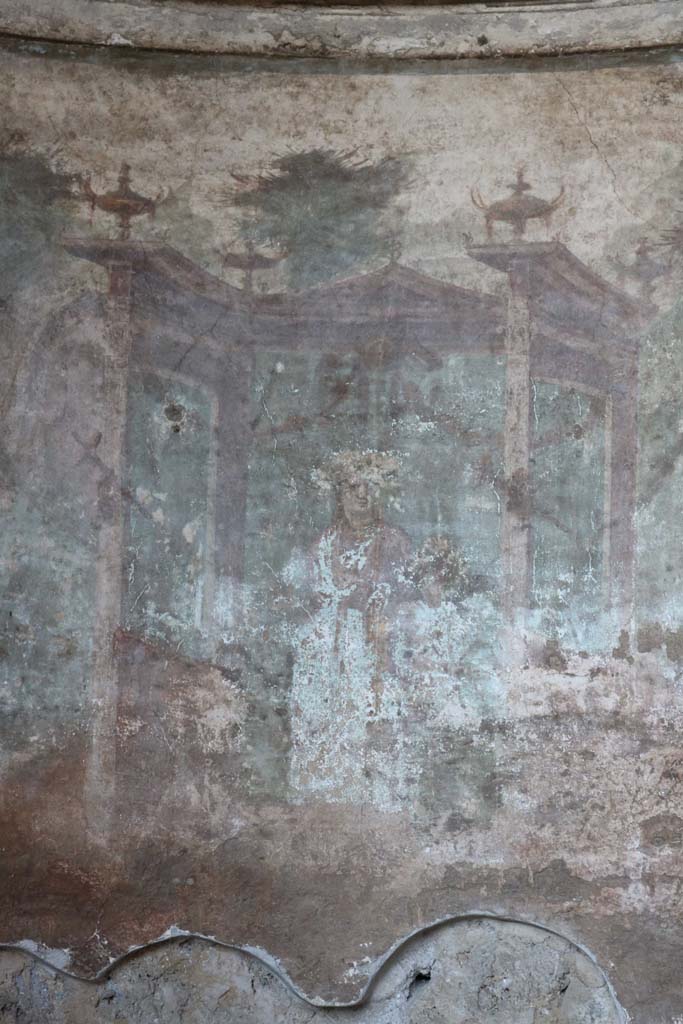 I.10.4 Pompeii. December 2018. 
Alcove 24, detail of painted plaster of Venus and cherubs in temple. Photo courtesy of Aude Durand.