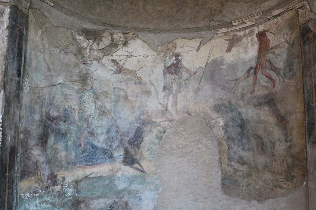 I.10.4 Pompeii. December 2018. Alcove 22, with wall painting of Diana and Actaeon. Photo courtesy of Aude Durand.