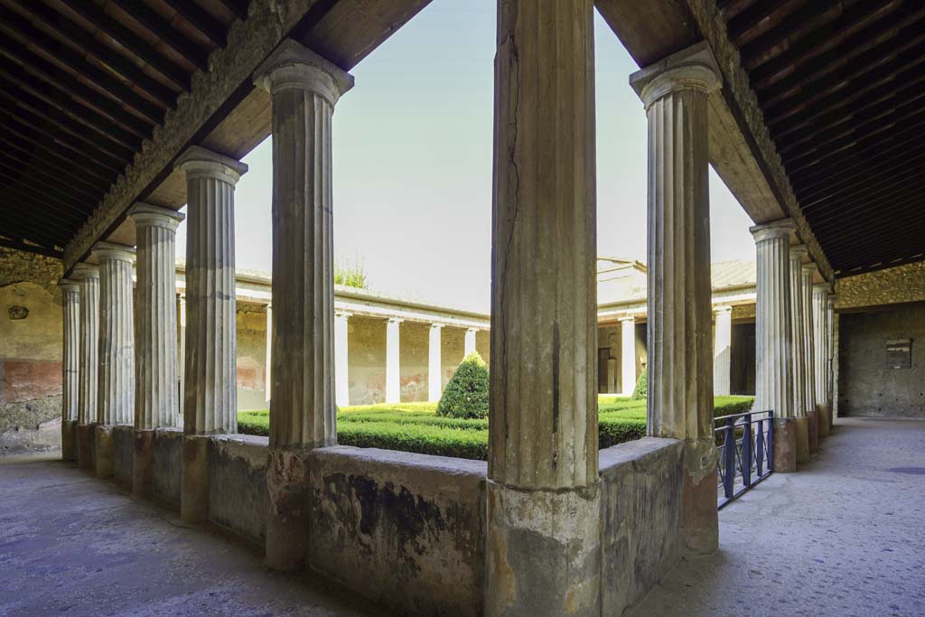 I.10.4 Pompeii. August 2021. 
Looking north-west across peristyle garden from portico in south-east corner. Photo courtesy of Robert Hanson.
