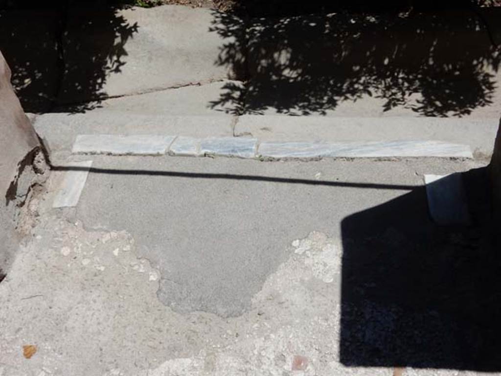 I.10.4 Pompeii. May 2017. Detail of threshold from north portico to garden area. 
Photo courtesy of Buzz Ferebee.