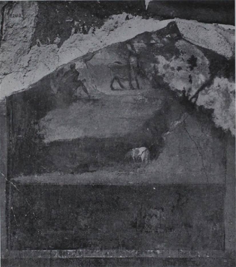 I.10.7 Pompeii. 1934. Room 12, painting from north wall showing Paris and Hermes on Mount Ida.
See Notizie degli Scavi di Antichità, 1934, p.289.