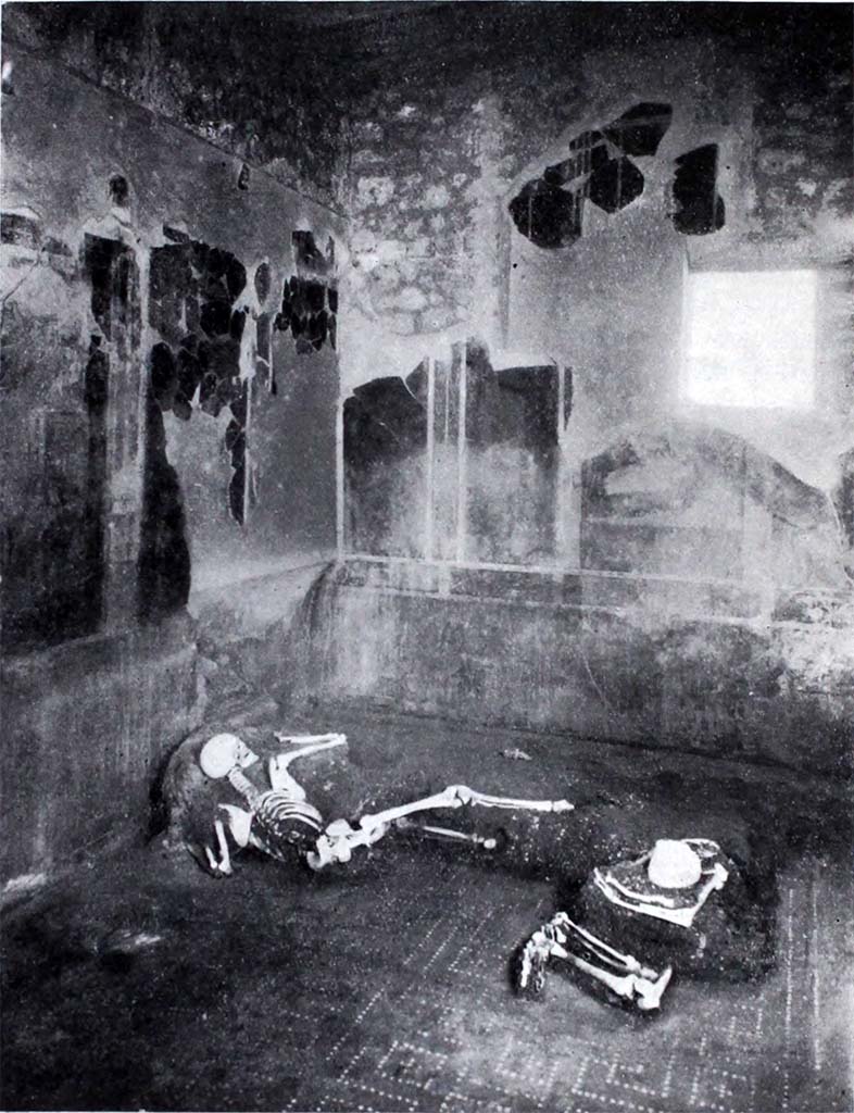 I.10.7 Pompeii. 1934. Room 9, looking towards north-west corner of triclinium, with remains of skeletons.
See Notizie degli Scavi di Antichità, 1934, p. 286, fig. 10.