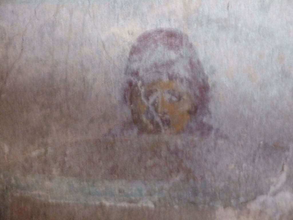 I.10.11 Pompeii. March 2009. Room 9, painting of a mask from north wall of cubiculum.  See Bragantini, de Vos, Badoni, 1981. Pitture e Pavimenti di Pompei, Parte 1. Rome: ICCD. (p.141).