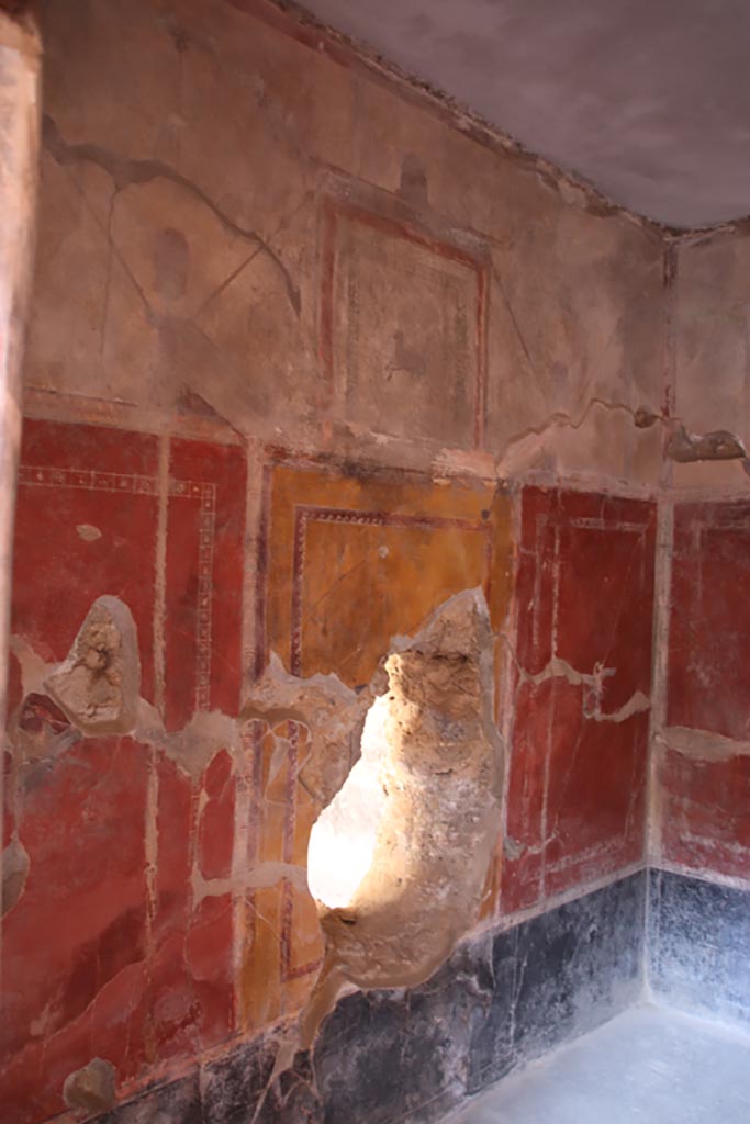 I.10.11 Pompeii. October 2022. 
Room 12, detail from north wall. Photo courtesy of Klaus Heese.