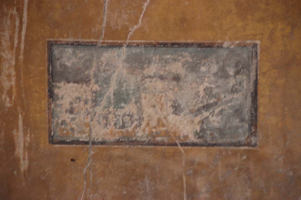 I.10.11 Pompeii. September 2021. 
Room 12, landscape painting from central panel of east wall of cubiculum. Photo courtesy of Klaus Heese.
