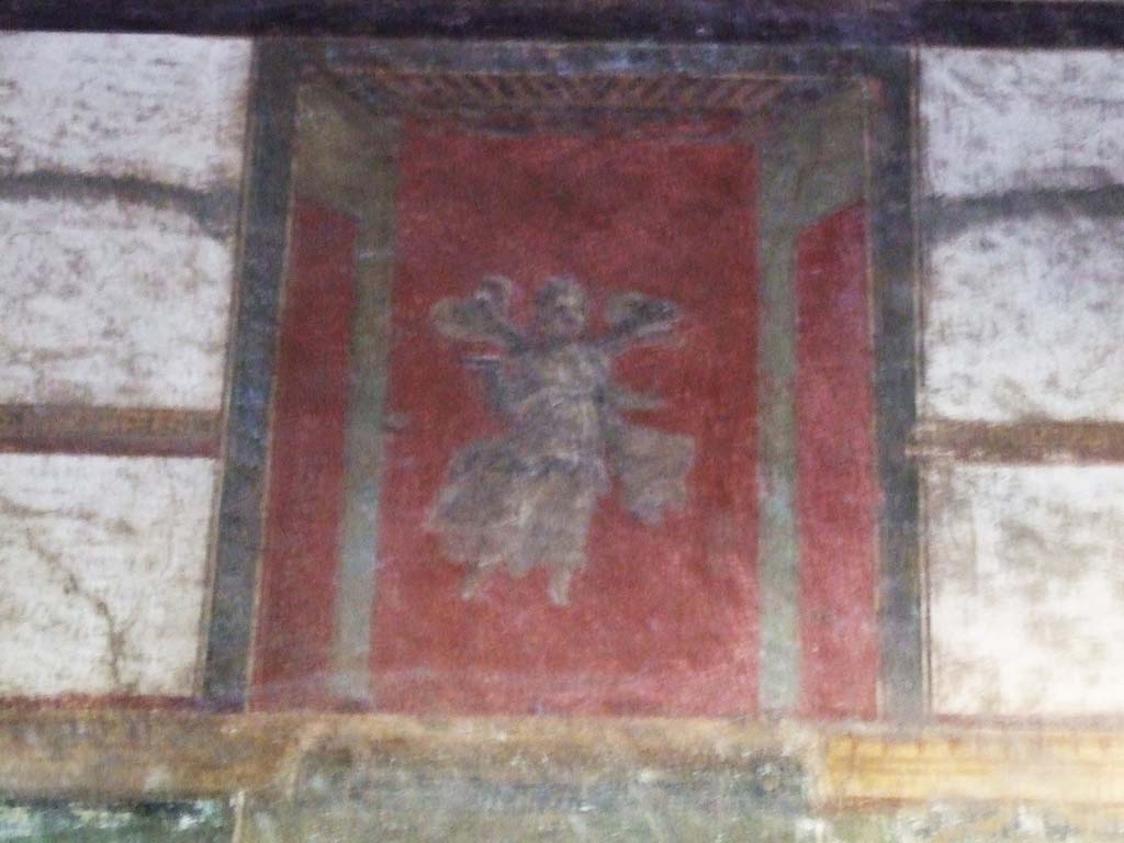 I.10.11 Pompeii. March 2009. Room 13, painting of floating figure on upper part of south wall of cubiculum.
