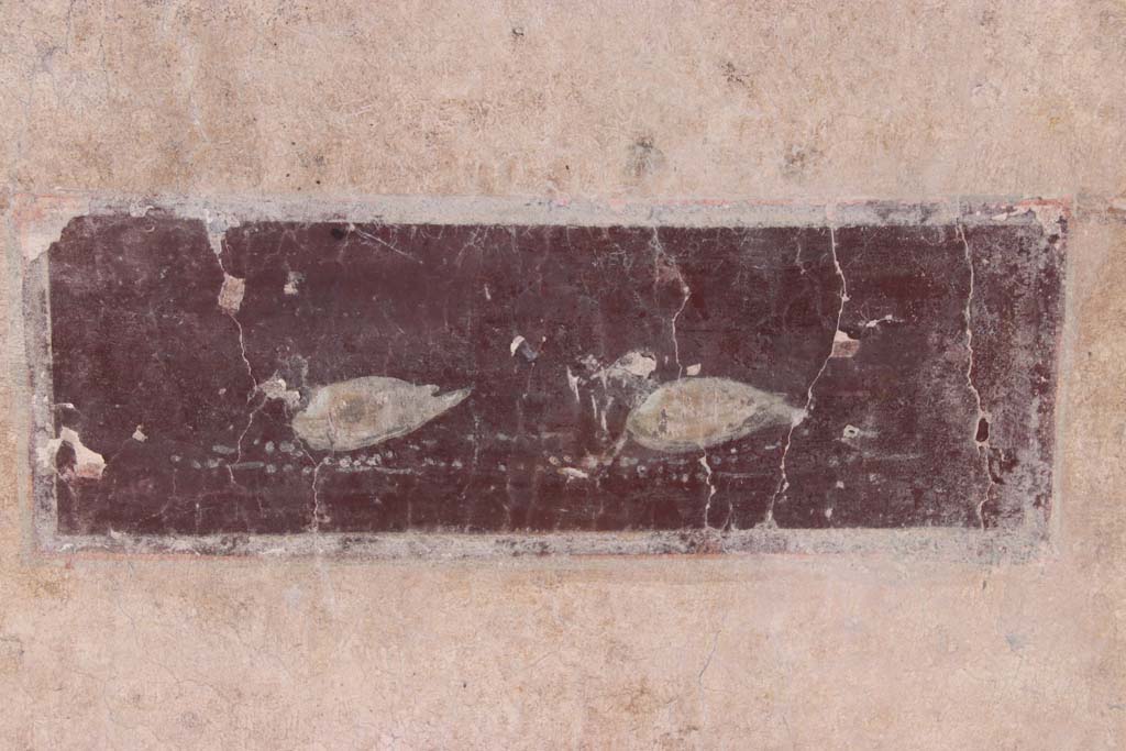 I.10.11 Pompeii. September 2021. 
Room 10, painting of ducks on violet panel from east wall of peristyle, between room 12 and room 13. Photo courtesy of Klaus Heese.