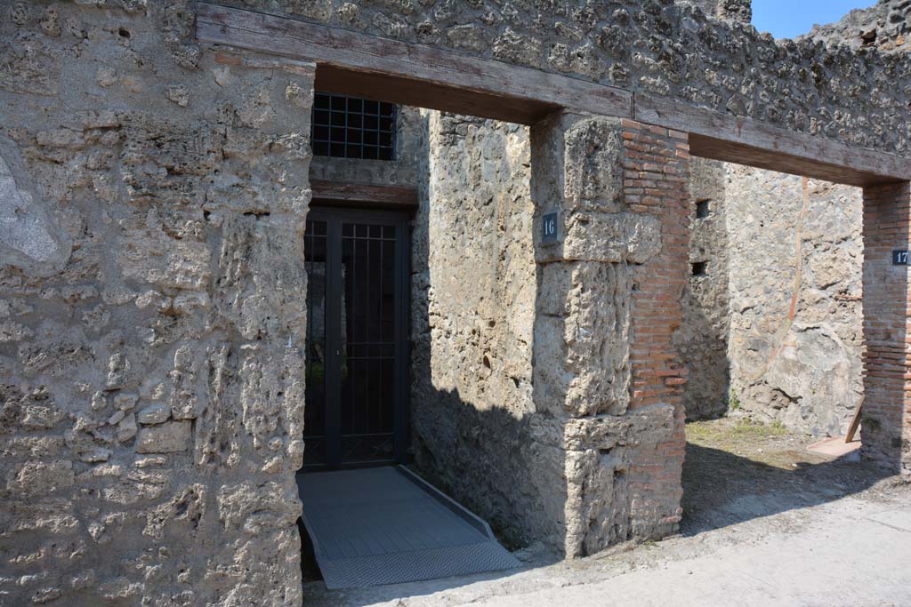 I.10.16 Pompeii, on left. April 2017. Looking west to entrance. Photo courtesy Adrian Hielscher.