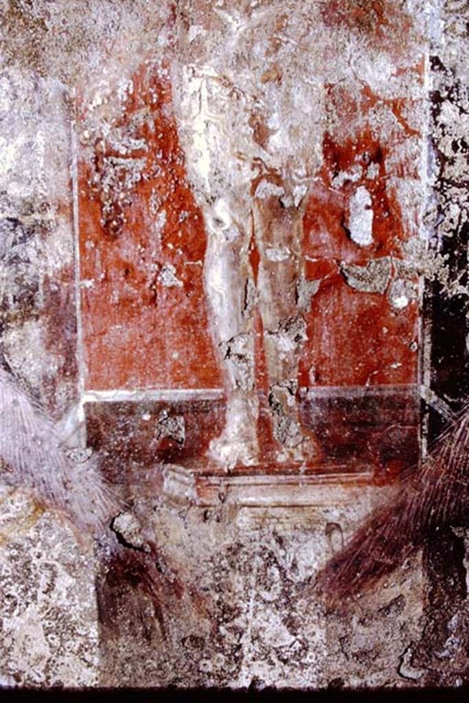 I.11.6 Pompeii. 1972. Detail of painting on south wall. Photo by Stanley A. Jashemski. 
Source: The Wilhelmina and Stanley A. Jashemski archive in the University of Maryland Library, Special Collections (See collection page) and made available under the Creative Commons Attribution-Non Commercial License v.4. See Licence and use details. J72f0488