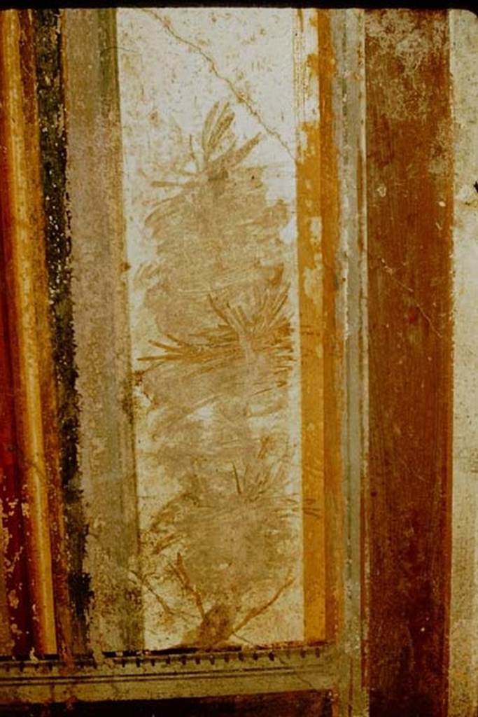 I.11.6 Pompeii. 1957.  Detail from north end of east wall of triclinium.  
Photo by Stanley A. Jashemski.
Source: The Wilhelmina and Stanley A. Jashemski archive in the University of Maryland Library, Special Collections (See collection page) and made available under the Creative Commons Attribution-Non Commercial License v.4. See Licence and use details.
J57f0333