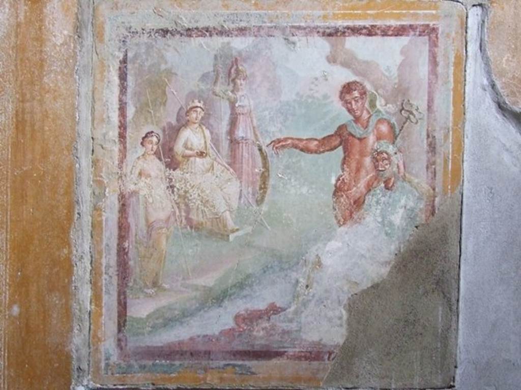 I.11.6 Pompeii. March 2009. Room 7, wall painting of the Judgement of Paris, from north wall of triclinium. See Bragantini, de Vos, Badoni, 1981. Pitture e Pavimenti di Pompei, Parte 1. Rome: ICCD. Page 154.