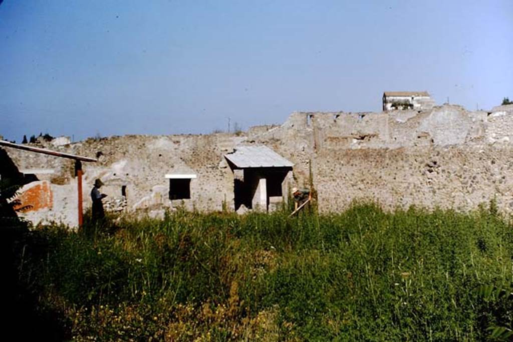 I.11.10 Pompeii. 1964. When the excavation was started, the area was covered with dense planting.  It was decided, before clearing the entire area, to make a trial excavation and just to scrape down to the original ground layer. Wilhelmina watching and studying, on left, Sicignano working, on right.  Photo by Stanley A. Jashemski.
Source: The Wilhelmina and Stanley A. Jashemski archive in the University of Maryland Library, Special Collections (See collection page) and made available under the Creative Commons Attribution-Non Commercial License v.4. See Licence and use details.
J64f1459