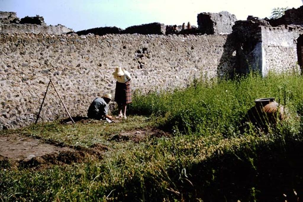 I.11.10 Pompeii. 1964. Gradually the excavation area was expanded, now working near the north wall. Photo by Stanley A. Jashemski.
Source: The Wilhelmina and Stanley A. Jashemski archive in the University of Maryland Library, Special Collections (See collection page) and made available under the Creative Commons Attribution-Non Commercial License v.4. See Licence and use details.
J64f1463
