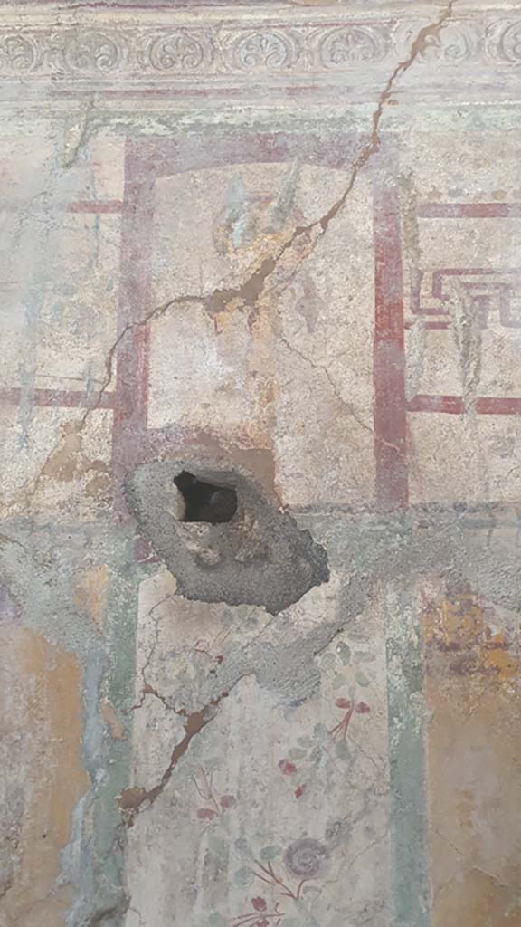 I.11.10 Pompeii. July 2021. 
Detail of painted decoration from upper north wall at west end. 
Foto Annette Haug, ERC Grant 681269 DÉCOR.