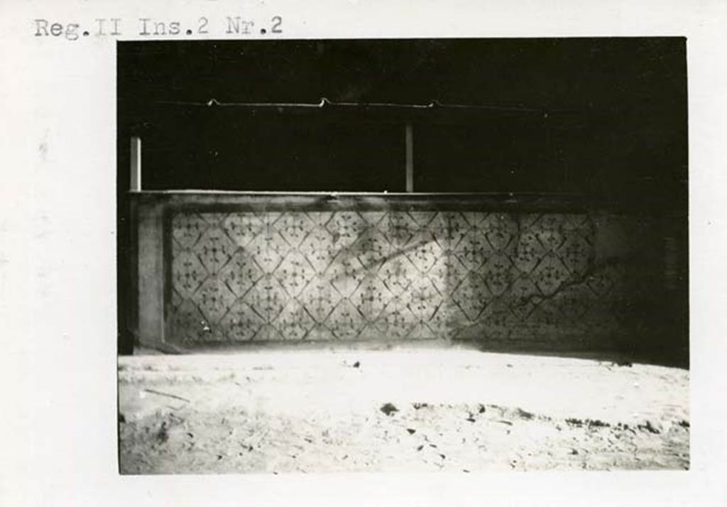 I.12.3 Pompeii, but numbered II.2.2 on photo. 1937-39. Detail of front of counter.
Photo courtesy of American Academy in Rome, Photographic Archive. 
Warsher collection no. 1828a.
Insula II.2 was later renumbered to I.12.