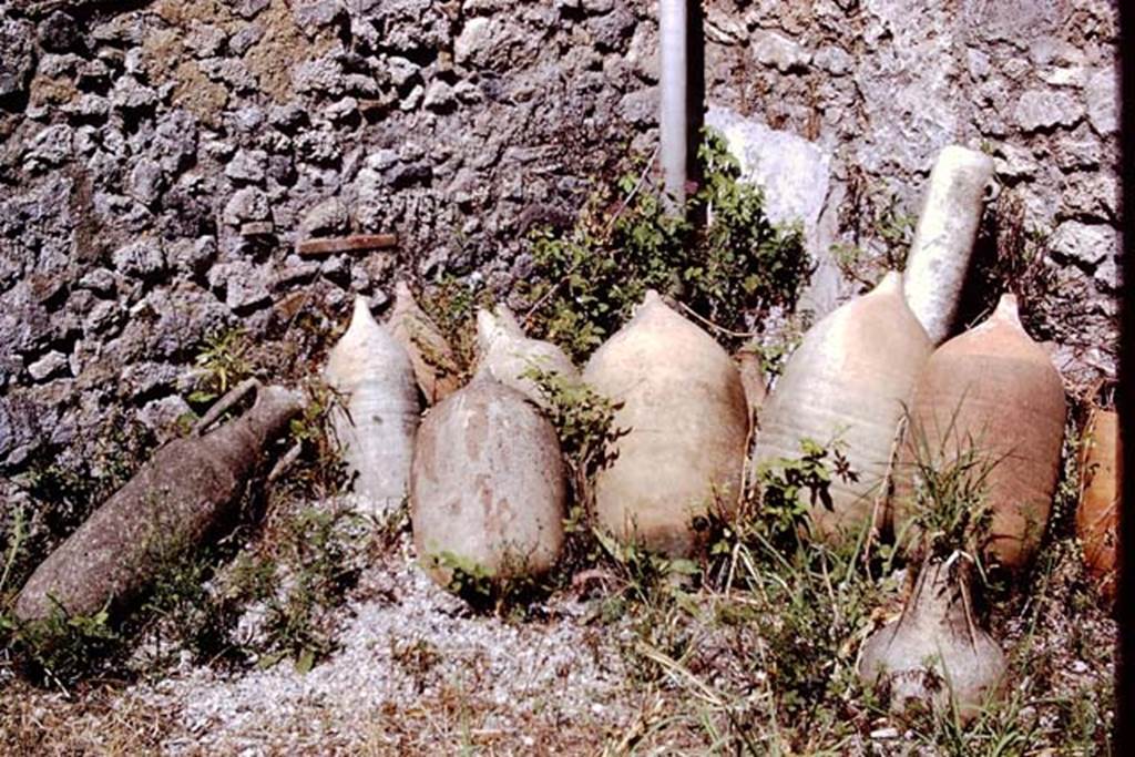 I.12.8 Pompeii. 1972. Room13, empty amphorae in north-west corner of rear garden. 
Photo by Stanley A. Jashemski. 
Source: The Wilhelmina and Stanley A. Jashemski archive in the University of Maryland Library, Special Collections (See collection page) and made available under the Creative Commons Attribution-Non Commercial License v.4. See Licence and use details. J72f0381