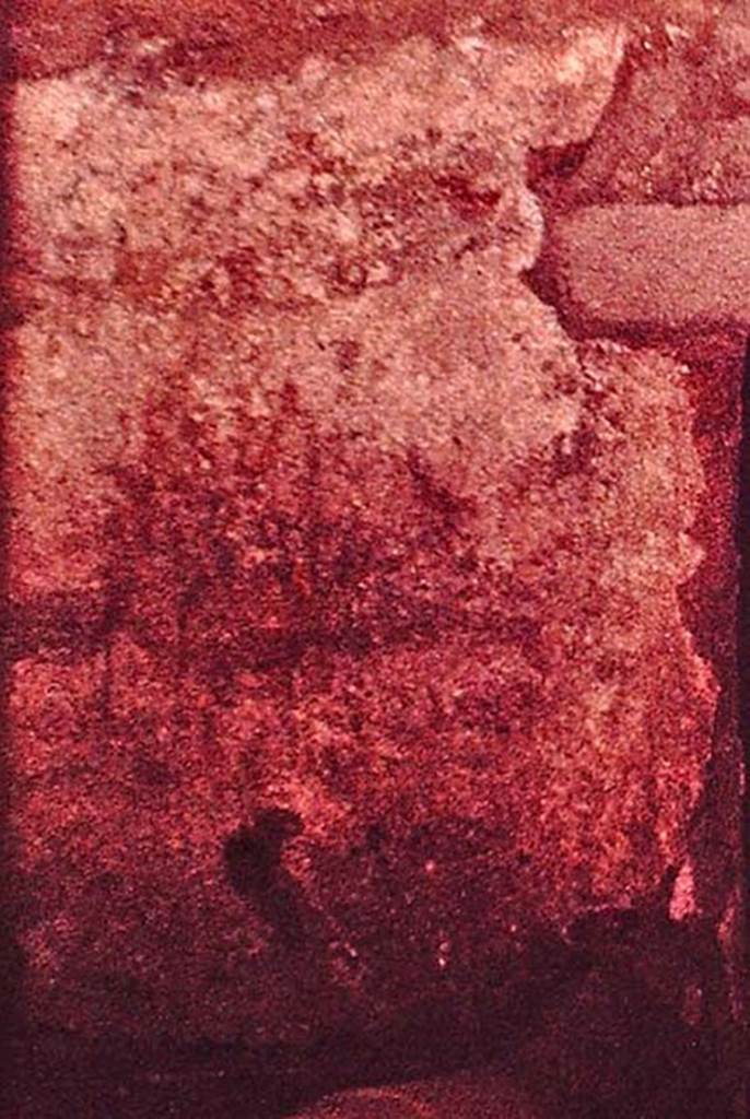 I.12.11 Pompeii. 1964. Lararium painting on west wall of kitchen, above hearth. 
It appears to show a rectangular base on top of which may be a group of people/objects/plants all under a garland. 
Detail from photo by Stanley A. Jashemski.
Source: The Wilhelmina and Stanley A. Jashemski archive in the University of Maryland Library, Special Collections (See collection page) and made available under the Creative Commons Attribution-Non Commercial License v.4. See Licence and use details.
J64f1956