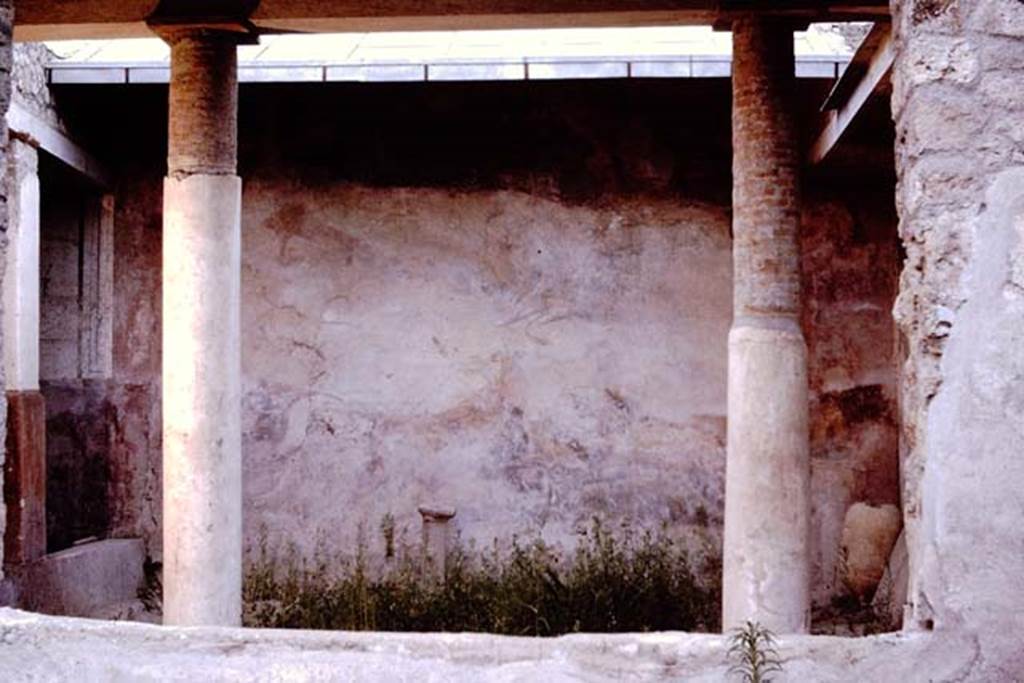 I.12.11 Pompeii. 1964. Looking towards north wall of garden with hunt scene, from the atrium.   Photo by Stanley A. Jashemski.  
Source: The Wilhelmina and Stanley A. Jashemski archive in the University of Maryland Library, Special Collections (See collection page) and made available under the Creative Commons Attribution-Non Commercial License v.4. See Licence and use details.
J64f1919