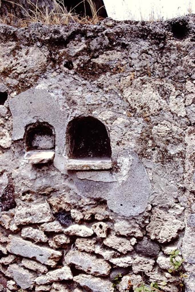 I.12.14 Pompeii. 1972. Two niches on north wall. Photo by Stanley A. Jashemski. 
Source: The Wilhelmina and Stanley A. Jashemski archive in the University of Maryland Library, Special Collections (See collection page) and made available under the Creative Commons Attribution-Non Commercial License v.4. See Licence and use details. J72f0237