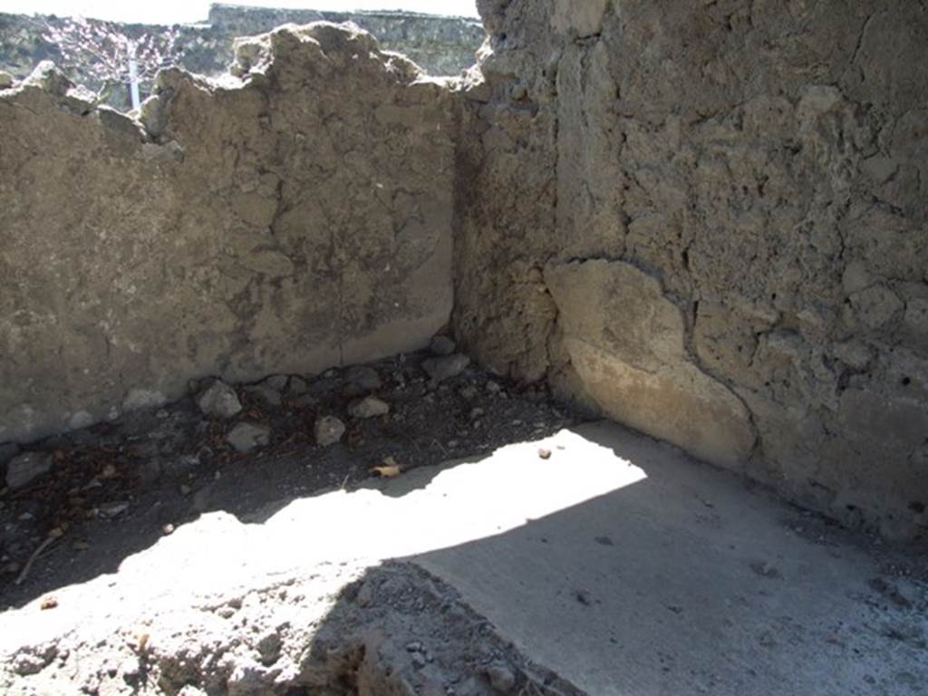 I.12.15 Pompeii. March 2009. Room 5, south-west corner above the west couch, with remaining wall plaster.