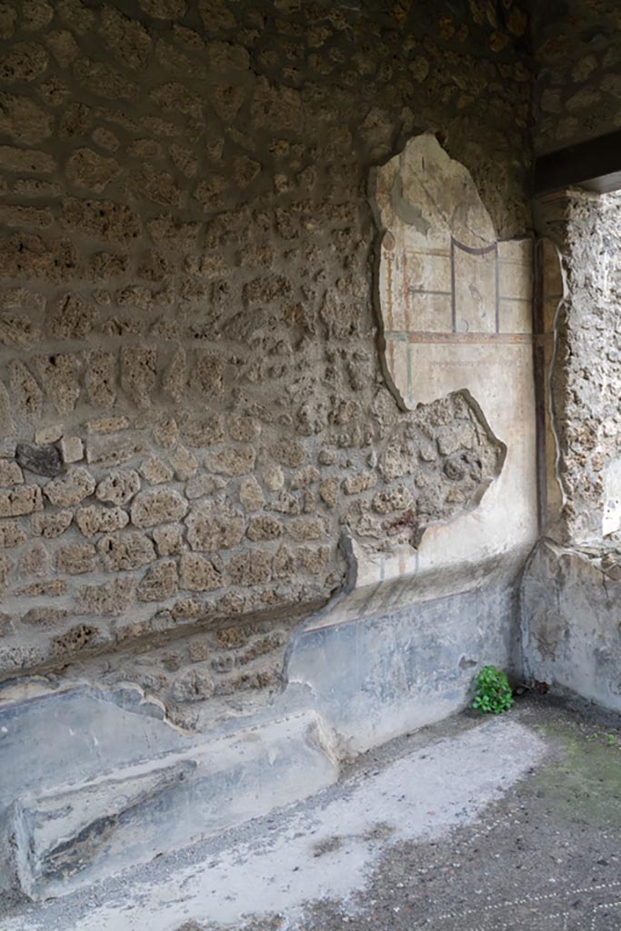 I.13.2 Pompeii. March 2023. 
West wall of triclinium at north end. Photo courtesy of Johannes Eber.
