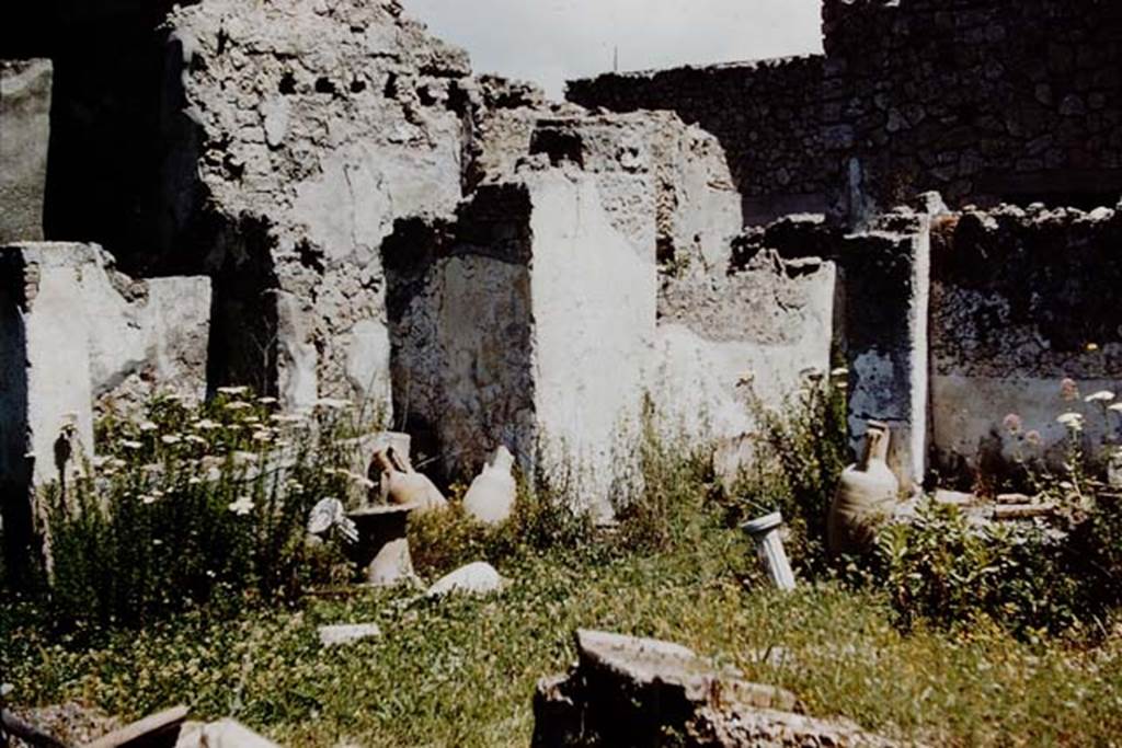 I.13.2 Pompeii. 1961. Looking north-east towards north portico and doorway to kitchen, centre right. Photo by Stanley A. Jashemski.
Source: The Wilhelmina and Stanley A. Jashemski archive in the University of Maryland Library, Special Collections (See collection page) and made available under the Creative Commons Attribution-Non Commercial License v.4. See Licence and use details.
J61f0260