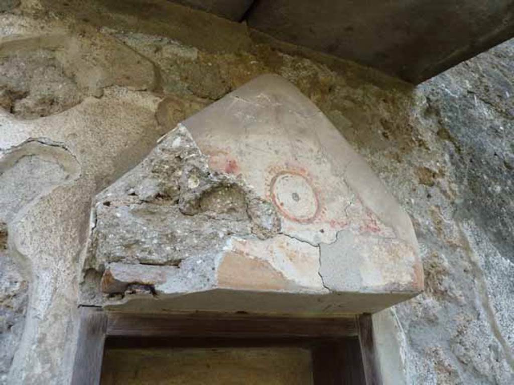 I.13.2 Pompeii. May 2010. Aedicula lararium decorated in red.
See Giacobello, F., 2008. Larari Pompeiani: Iconografia e culto dei Lari in ambito domestico.  Milano: LED Edizioni. (p.258)