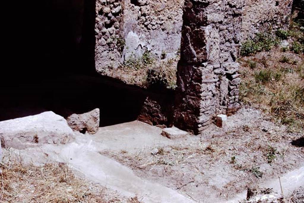 I.13.16 Pompeii. 1972. Looking towards summer triclinium and gutter. Photo by Stanley A. Jashemski. 
Source: The Wilhelmina and Stanley A. Jashemski archive in the University of Maryland Library, Special Collections (See collection page) and made available under the Creative Commons Attribution-Non Commercial License v.4. See Licence and use details. J72f0387