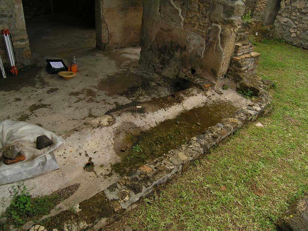 I.14.2 Pompeii. July 2008. Area L, west side, looking south. Photo courtesy of Guilhem Chapelin. 
According to Jashemski – “ a gutter along the west side of the house carried rain-water to a cistern under the stairs”
See Jashemski, W. F., 1993. The Gardens of Pompeii, Volume II: Appendices. New York: Caratzas. (p.59)