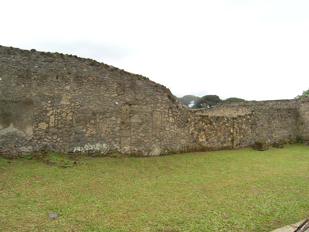 I.14.2 Pompeii. July 2008. Garden area M, looking west along south wall. Photo courtesy of Guilhem Chapelin.