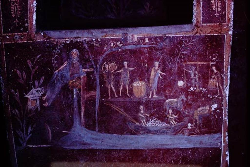 I.14.7 Pompeii. 1966.  Base of lararium.  Photo by Stanley A. Jashemski.
Source: The Wilhelmina and Stanley A. Jashemski archive in the University of Maryland Library, Special Collections (See collection page) and made available under the Creative Commons Attribution-Non Commercial License v.4. See Licence and use details.
J66f0498