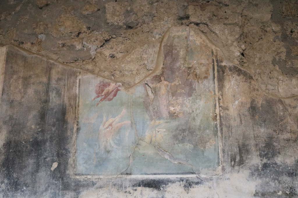 I.14.12, Pompeii. December 2018. 
Room 13, central painting of Perseus about to rescue Andromeda from the sea monster, on east wall of large triclinium.
Photo courtesy of Aude Durand.