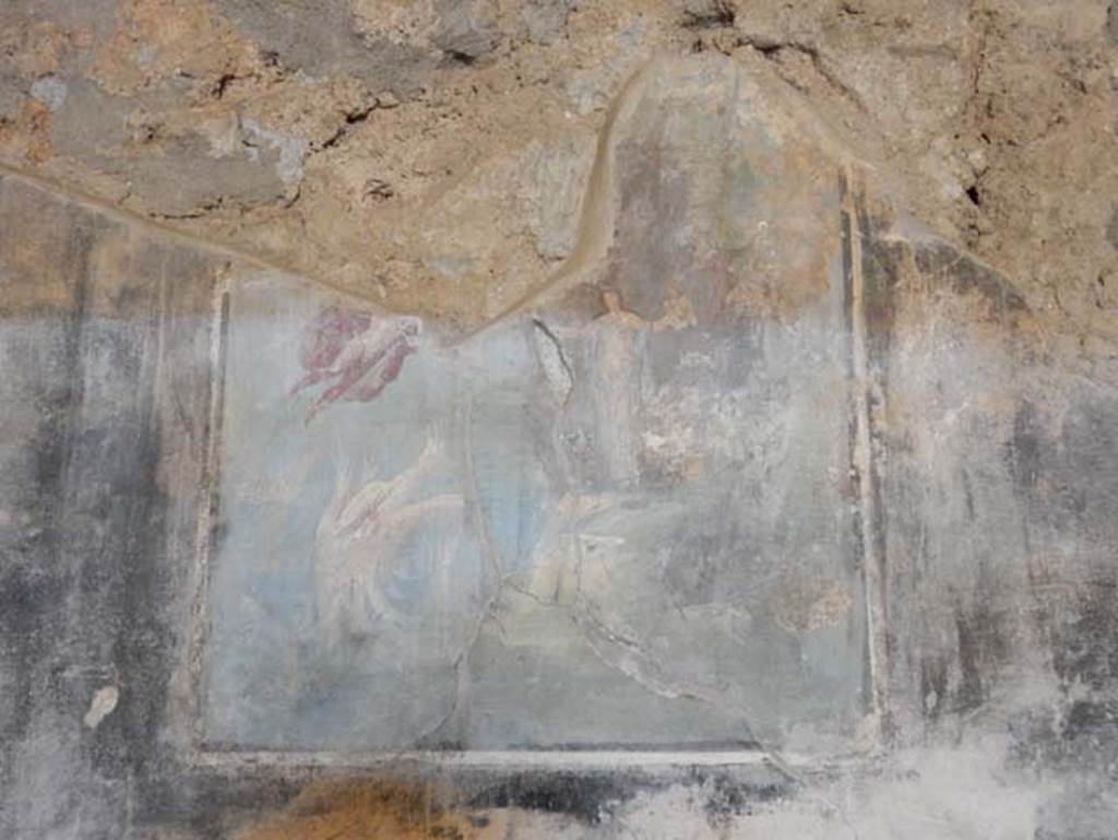 I.14.12, Pompeii. May 2018.  Room 13, central painting of Perseus about to rescue Andromeda from the sea monster, on east wall of large triclinium. Photo courtesy of Buzz Ferebee