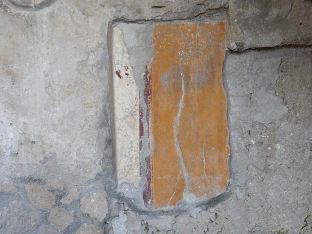 I.14.12, Pompeii. May 2018. Room 3, detail from lower south wall at west end.
Photo courtesy of Buzz Ferebee.