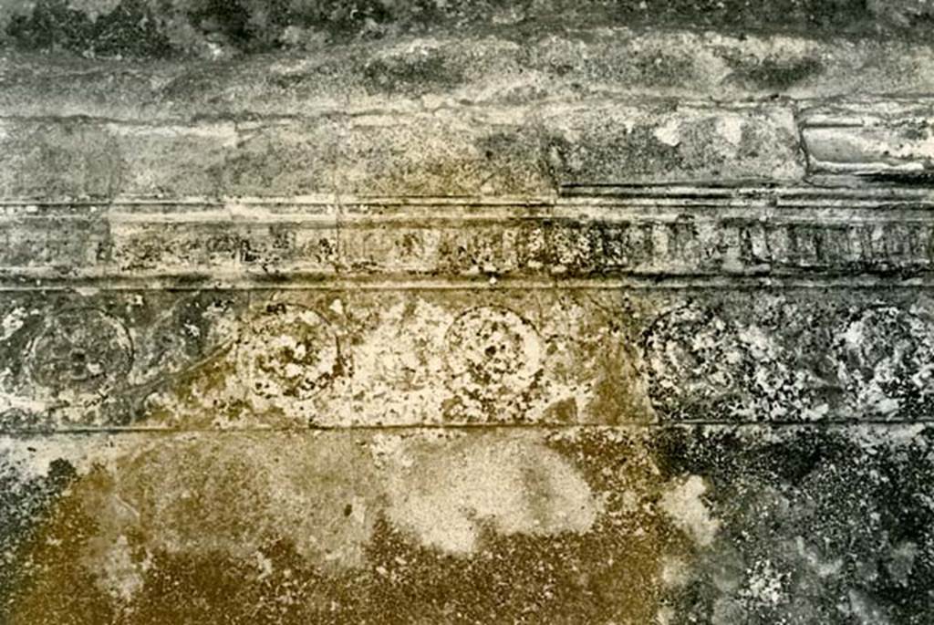 I.15.3 Pompeii. 1972. Room 6. House of Ship Europa, W cubiculum, left W wall, details of rosettes (centre, north end).  Photo courtesy of Anne Laidlaw.
American Academy in Rome, Photographic Archive. Laidlaw collection _P_72_17_22.