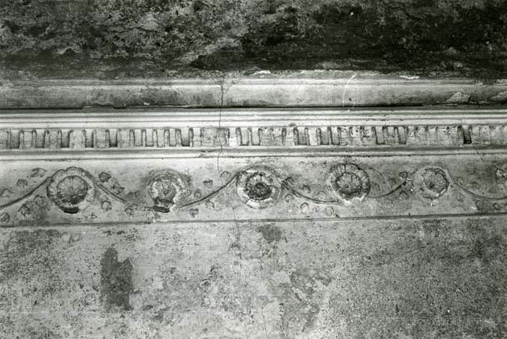 I.15.3 Pompeii. 1972. Room 6. House of Ship Europa, W cubiculum, right E wall, details of rosettes (centre, south end).  Photo courtesy of Anne Laidlaw.
American Academy in Rome, Photographic Archive. Laidlaw collection _P_72_17_14.