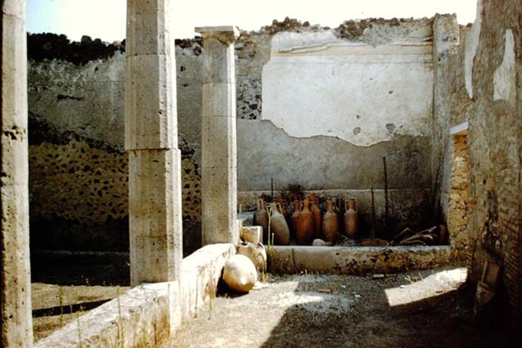 I.15.3 Pompeii. 1959. Looking east along the south portico 10 of peristyle 13. Photo by Stanley A. Jashemski.
Source: The Wilhelmina and Stanley A. Jashemski archive in the University of Maryland Library, Special Collections (See collection page) and made available under the Creative Commons Attribution-Non Commercial License v.4. See Licence and use details.
J59f0206