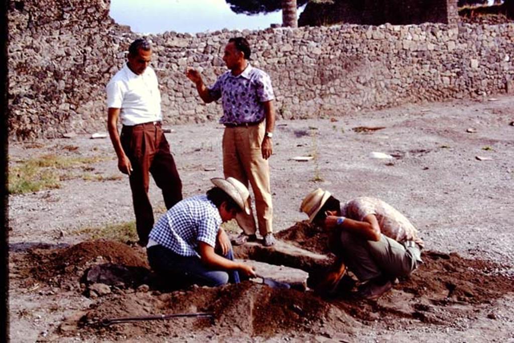 I.15.3 Pompeii, 1973. Digging out a cast of a tree-root, looking south. Photo by Stanley A. Jashemski. 
Source: The Wilhelmina and Stanley A. Jashemski archive in the University of Maryland Library, Special Collections (See collection page) and made available under the Creative Commons Attribution-Non Commercial License v.4. See Licence and use details. J73f0212