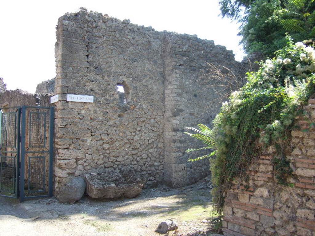 I.17 Pompeii. September 2005. Roadway into unexcavated area looking south. Corner of I.18.4