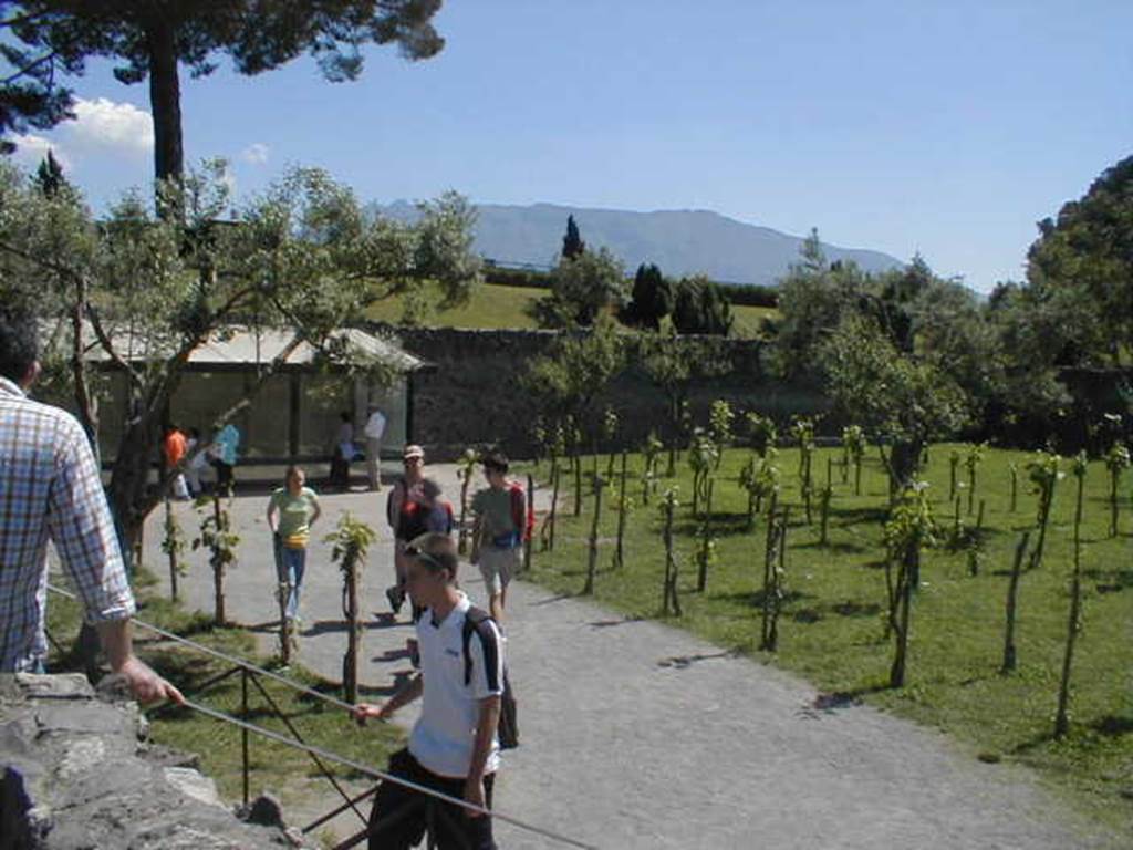 I.21.2 Pompeii. May 2005. The Fugitives Garden steps to entrance at I.21.6.